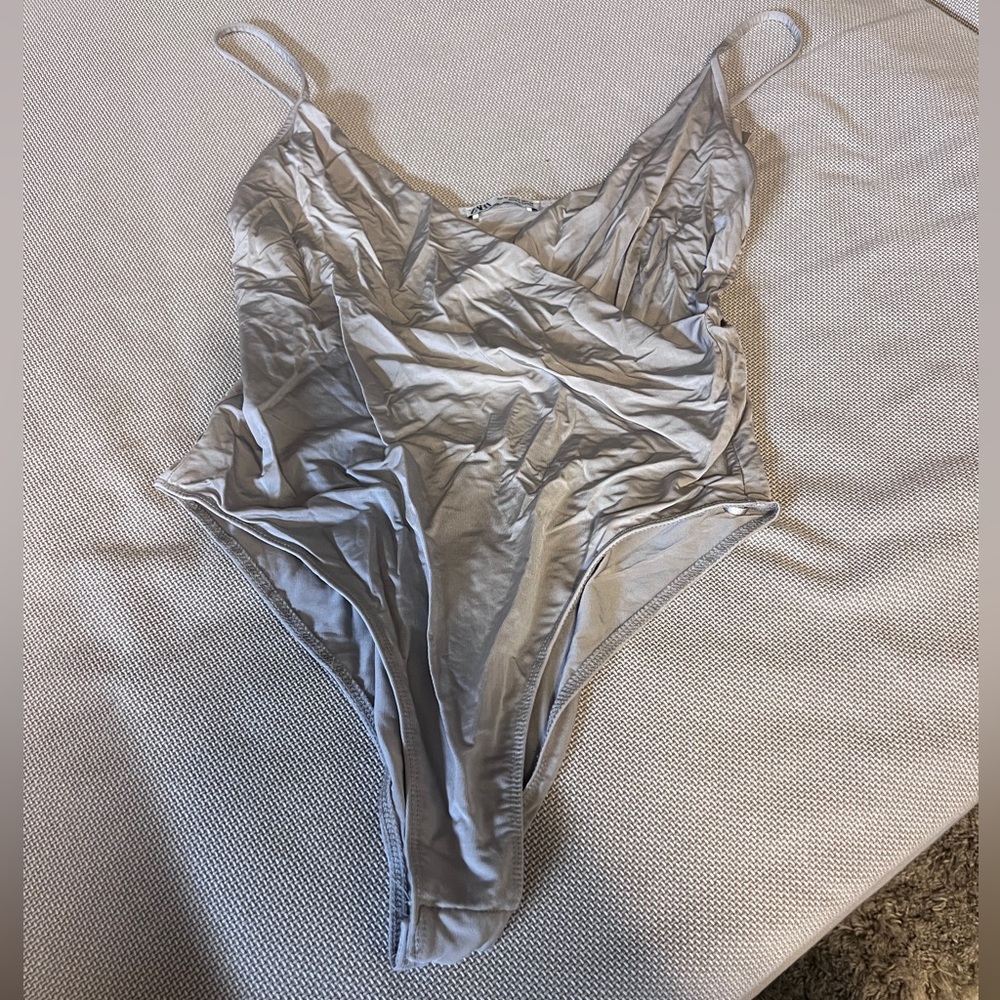 Zara gray satin bodysuit